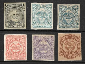 Colombia Telegraph Stamp Temprano 15, 21, 26, 27, 29, 35 VF MH Issued 1883-1891 - Picture 1 of 2