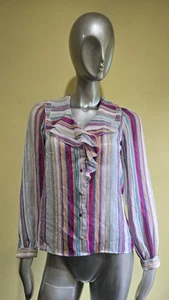 Camicetta/top colorato vintage Rea Hepburn trasparente maniche lunghe bottoni 3/4 piccolo - Foto 1 di 7