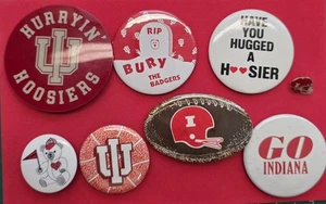 VINTAGE INDIANA UNIVERSITY HOOSIERS PINBACKS BUTTONS PINS 8  - Picture 1 of 3