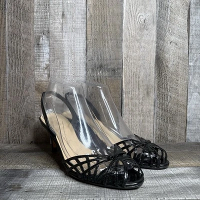 Womens Kate Spade Black Patent Leather Italy Peep Toe Slingback Heels Size 8 B - Image 1 of 4
