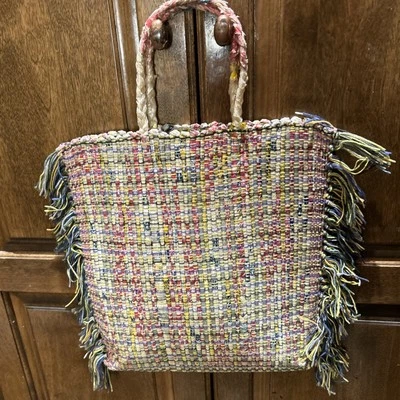 手工编织大麻经纱旅行购物袋、集市包或托特包多色 13 英寸 x 12 英寸 — 第 1/4 张图片