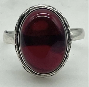 925 Sterling Silber Ring Größe 9,5 rot oval Glas Cabochon Boho Stil Fassung - Bild 1 von 6