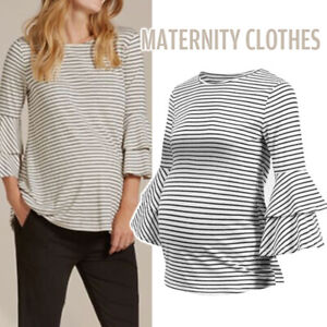 Maternity Pregnant Womens Loose Striped Blouse Flared Sleeve T-shirt Summer