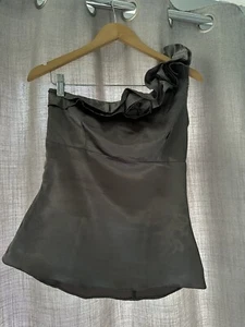 Asos Grey One Shoulder Ruffle Top Size 10 Womens - Picture 1 of 6