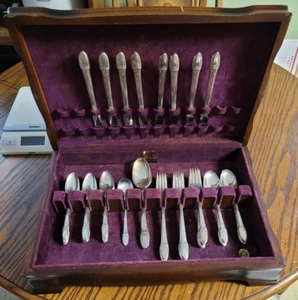 51 Piece Set Of FIRST LOVE Flatware In Case 1847 Rogers Bros. Service For 8 - Picture 1 of 5