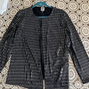 Anne Klein Linear Shine Jacket Black Metallic $99 Size Small Open Evening Party - Picture 1 of 2