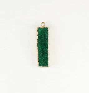 Green Agate Druzy 24k Gold Pendant, 40 x 10 mm, Jewelry Making - Picture 1 of 2