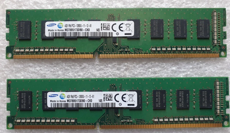 Samsung DDR3 8GB 2x4GB RAM Memory PC3-12800U 1600Mhz Desktop Pc 240pin 1.5v - Image 1 of 1