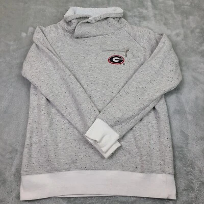 Womens Heathered Gray Georgia Bulldogs Poodle Fleece Cowneck Pullover Sz Large - Image 1 of 4