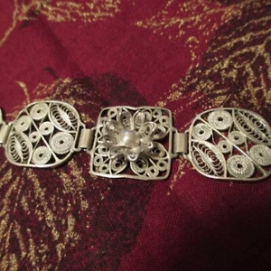 Brazalete Hilado Panel Vermeil Tono Oro Victoriano Filigrana Plata Esterlina - Imagen 1 de 8