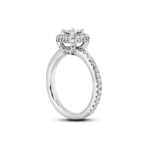 Anillo de piedra lateral con halo de diamantes naturales certificados princesa 2,38 quilates F/VS2 - Imagen 1 de 6