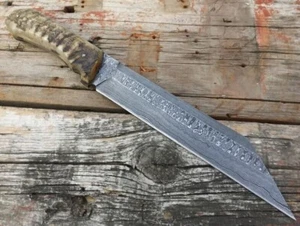 Handmade Damascus Steel Viking Seax Knife For Hunting Hiking Camping & Outdoor - Picture 1 of 5