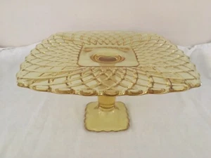 LE Smith Rare Yellow Depression Glass Pedestal Cake Stand Trellis - Picture 1 of 5