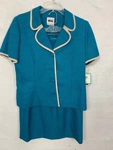 Leslie Fay Women's 10P Teal Short Sleeve Button Front Two Piece Skirt Suit - Picture 1 of 11