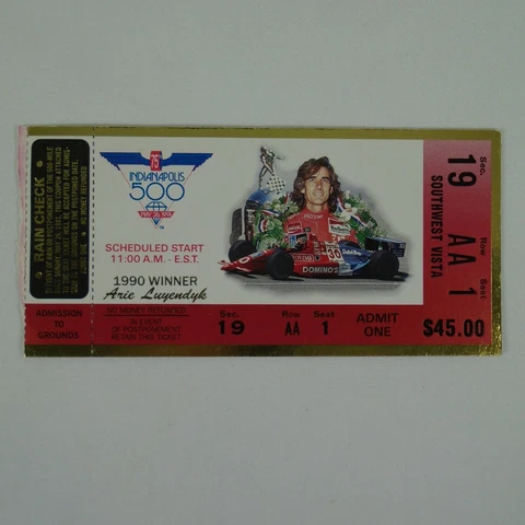 1991 Indy 500 Used Race Ticket Stub Southwest Vista Sec. 19 Row AA Seat 1 Cover