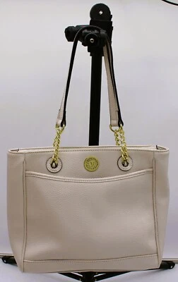 Bolso de Hombro Anne Klein Crema Imitación Cuero Correas Cadena Dorada Lunares Foto 1 de 4
