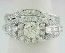 Halo 2.28CT Round Moissanite Bridal Set Engagement Ring 14K White Gold Finish