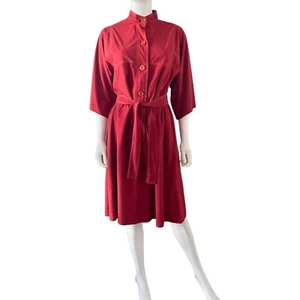 70s Vintage Rainbow of California Suede Shirt Dress, Red Sz M/L, Belted - Picture 1 of 10