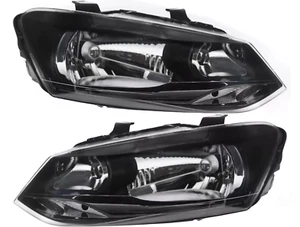 VW Polo Mk5 6R Headlights Pair Black Single Reflector 2009-2015 GTi TSi TDi H4 - Picture 1 of 6