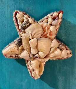 VTG Hand Made Coastal Seashell Encrusted Starfish Trinket Jewelry Box 5.5 x 2.5" - Picture 1 of 9