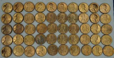 (50) 1944 Lincoln Wheat Cent Penny Roll Uncirculated RD-RB US Mint 1C Coins - Image 1 of 4