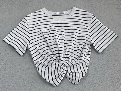 Alexander Wang Striped Knot Crop T-Shirt Black Gray Sz Small Coastal Preppy EXC - Image 1 of 4