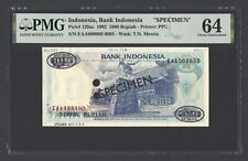 Indonesia 1000 Rupiah 1992 P129as "Specimen N.0003" Uncirculated Grade 64