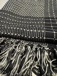 Vintage Berkshire Woven Black Plaid Scarf - Fringed, 36 inch square, Rayon - Picture 1 of 5