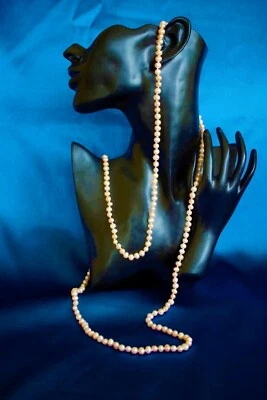 Perlenkette Süßwasser Pfirsich Lachsfarben Art Deco Jugendstil   - Bild 1 von 4