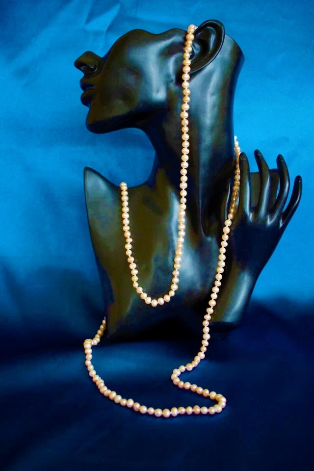 Perlenkette Süßwasser Pfirsich Lachsfarben Art Deco Jugendstil   - Bild 1 von 4