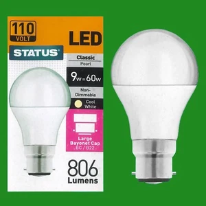 6x 9W (=60W) 110V Pearl LED, A60 GLS Globe, Bayonet Cap BC B22 Light Bulb Lamp - Picture 1 of 3