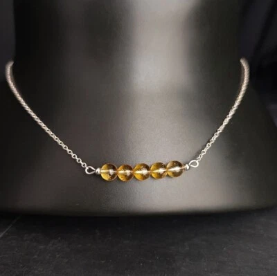 Collar de cadena de barra hecha a mano con cuentas de piedras preciosas redondas lisas de citrino natural regalo de 18" Foto 1 de 4