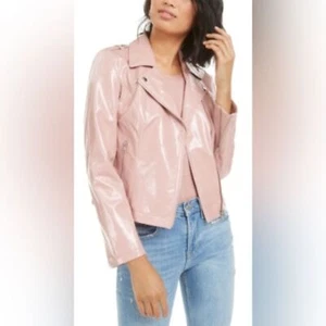 Bar lll Size Medium Faux Leather Pleather Lined “Bubble Gum” Moto Jacket Pockets - Picture 1 of 11