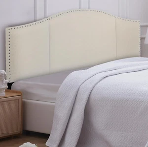 Linen Fabric Upholstered King Size Headboard with Nailheads Trim Platform, Adjus - Picture 1 of 7