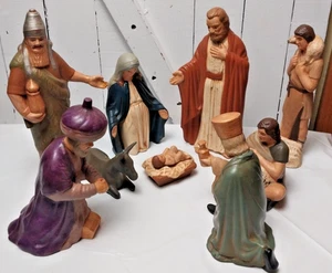 Set presepe vintage 9 pezzi statuine/animali in ceramica dipinti a mano - Foto 1 di 12