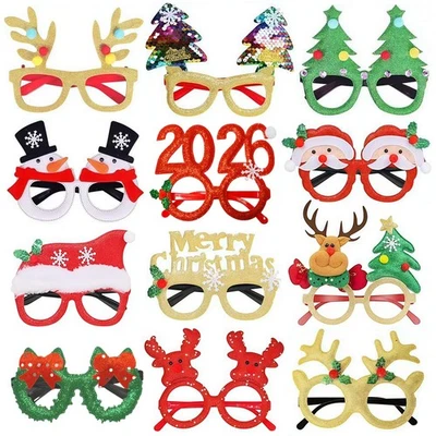 New 2026 Christmas Party Glasses 12pcs Fun Glitter Holiday Photo Booth Props for - Image 1 of 4