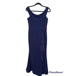 Lulu's Mila Navy Blue Ruffled Off Shoulder Fitted Maxi Formal Dress Size M - Picture 1 of 8