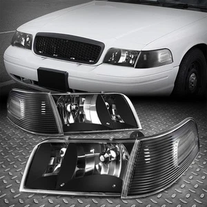 For 98-11 Ford Crown Victoria Black Housing Headlight Clear Corner Signal Lamps - Picture 1 of 8