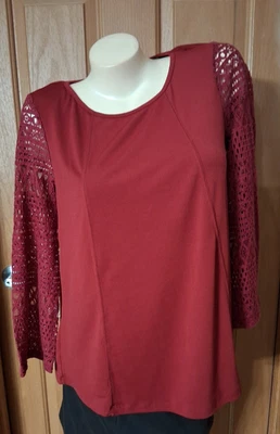 Blusa New Directions Borgoña Cuello Redondo Mangas Largas Encaje Misses Talla M Foto 1 de 4