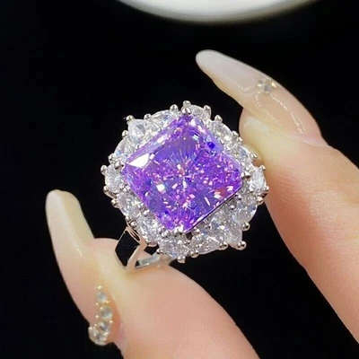 New 10mm Ice Flower Cut Purple Kunzite Gemstone Charming Women Girl Silver Ring - Image 1 of 4