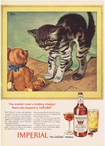 1943 Imperial Whiskey Albert Staehle Cat & Teddy Bear Artwork Print Ad - Picture 1 of 1