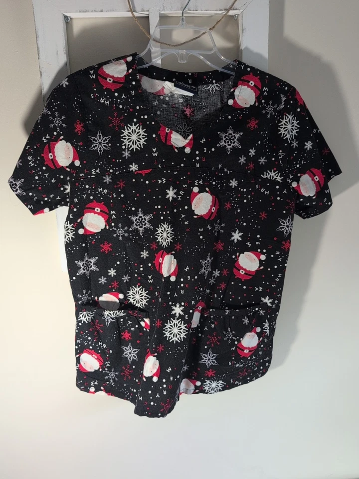 Sanibel Scrubs Santa Christmas Scrub Top Size M Women's - Image 1 of 4