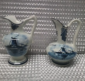 Set of 2 Delft Holland Blue & White Ceramic Jar Pitcher - Picture 1 of 4