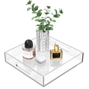 Acrylic Serving Tray with Handles 10"x10" Coffee Table Makeup Organizer - Picture 1 of 7