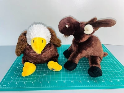 Ganz Reindeer Moose & Eagle Stuffed Plush Animal 9" Brown No Codes Lot of 2 - Image 1 of 4