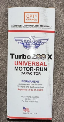 Condensador de funcionamiento motor de repuesto universal MARS Turbo 200X, 370/440 VAC Foto 1 de 4