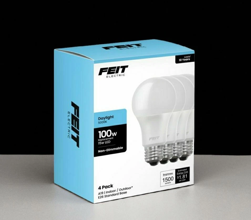 Feit A19 E26 (Medium) LED Bulb Daylight 100 Watt Equivalence 4 4PK - Image 1 of 1
