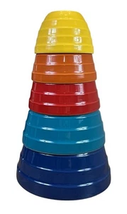 Set Of 5 Crate & Barrel Portugal Ceramic Beehive Mixing Bowls Multicolor Nested - Picture 1 of 10