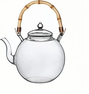 OULOVECO Handmade Heat Resistant Glass Teapot with Bamboo Handle 900ml New - Picture 1 of 9