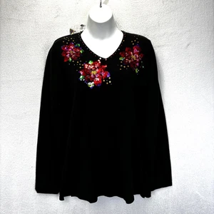 NEW Quacker Factory Floral Sequin Sweater Size XS Black Holiday Long Sleeve Top - Picture 1 of 13